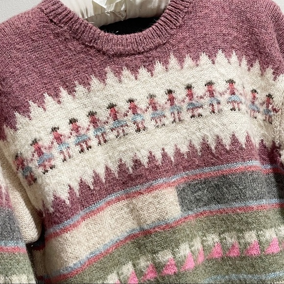 INTARSIA KNIT ALPACA BLEND Striped Sweater Ethic South American - Picture 4 of 4